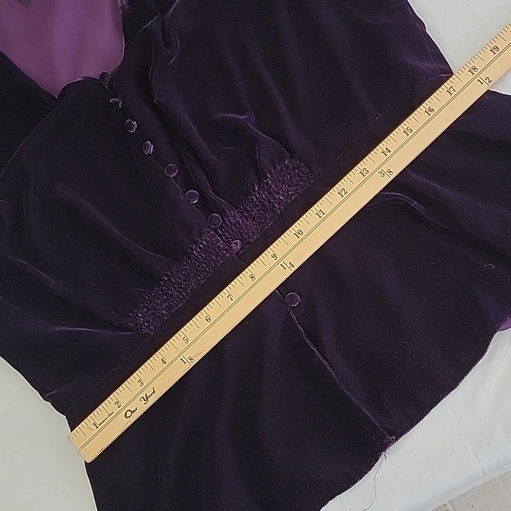 Lauren Ralph Lauren sz14 Velvet Button Font Puff 3/4 Sleeve Top Purple BinH - Picture 7 of 8